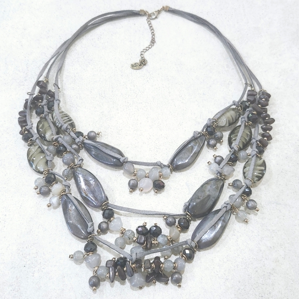 3 Strand Chunky Glass Beaded Necklace Erica Lyons Fashion Jewelry